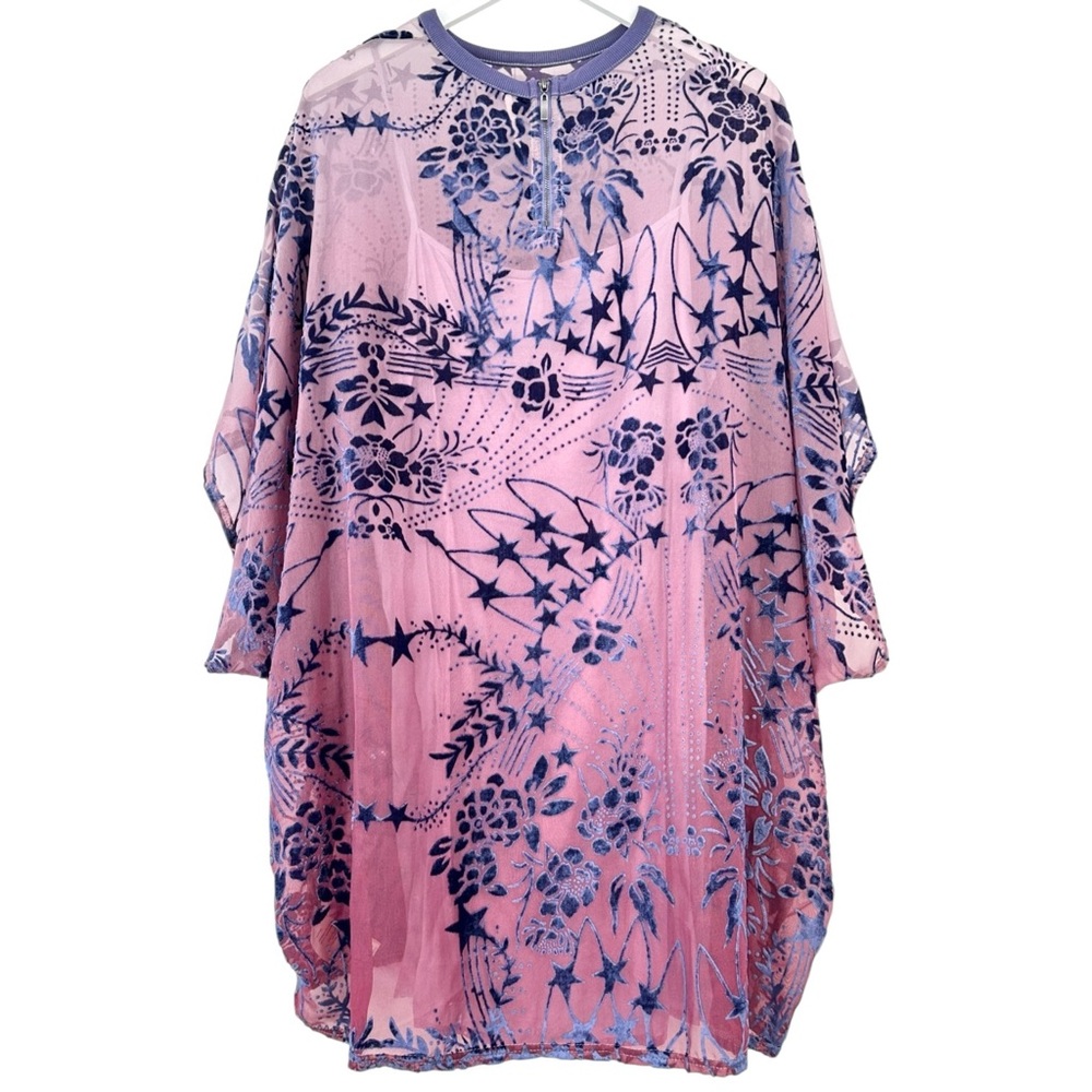 Free People Shooting Star T-Shirt Mini Dress - Purple Lined Loose Fit Dress sz L - Picture 5 of 11